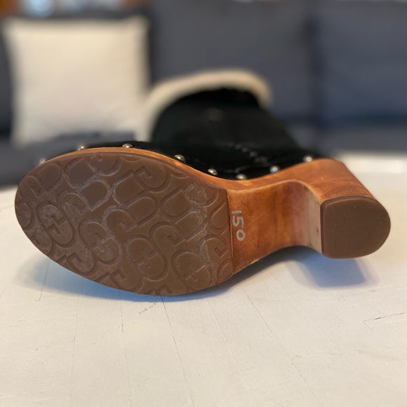 SOLD - UGG Lillian Tall Black Suede Shearling Kneehigh Studded Clogs Size 6 - Picture 10 of 10